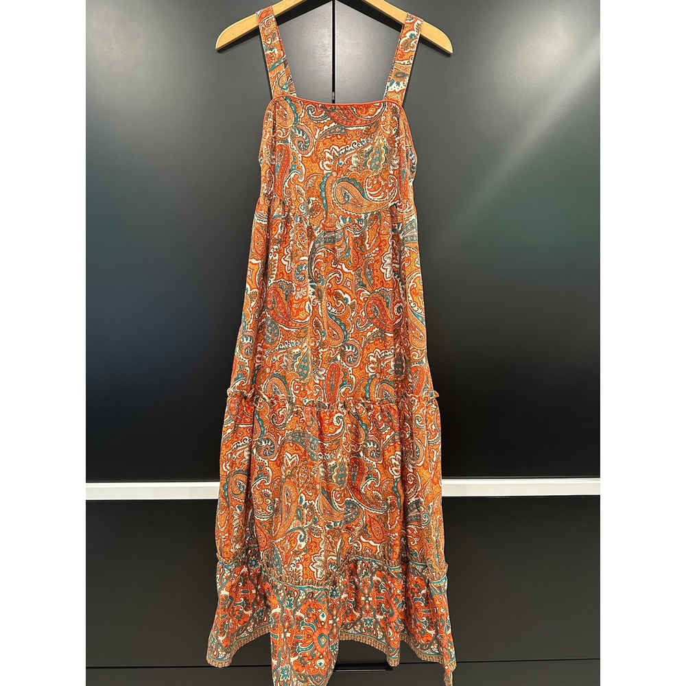 Band of the Free Orange Paisley Maxi Dress Sleeveless Boho Tiered Small